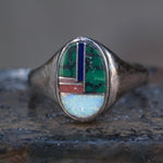 Vintage Sterling Multistone Inlay Ring 9.75