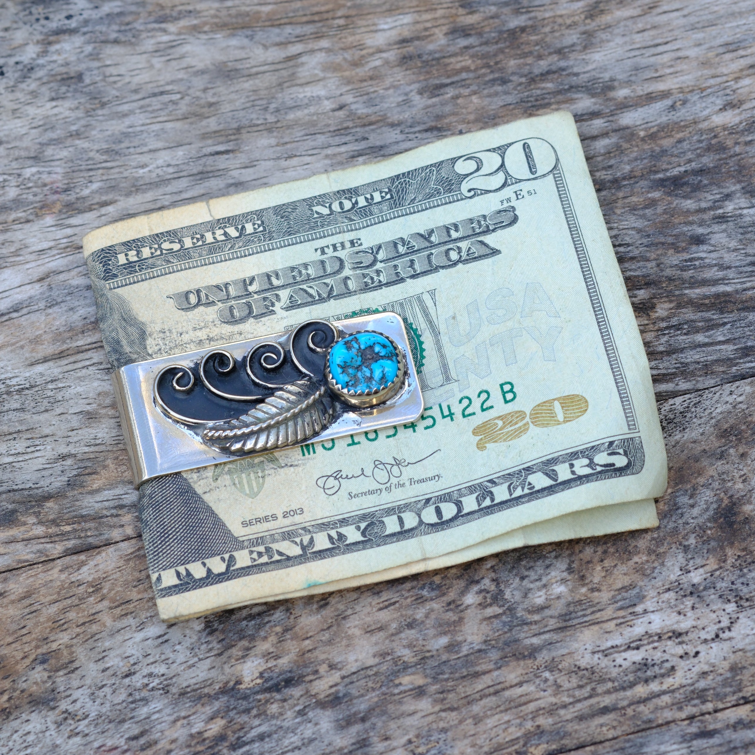 Vintage Turquoise Feather Money Clip