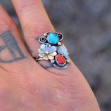 Vintage Sterling Turquoise and Coral Blossom Ring 5