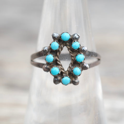 Vintage Sterling Turquoise Cluster Ring 6.75