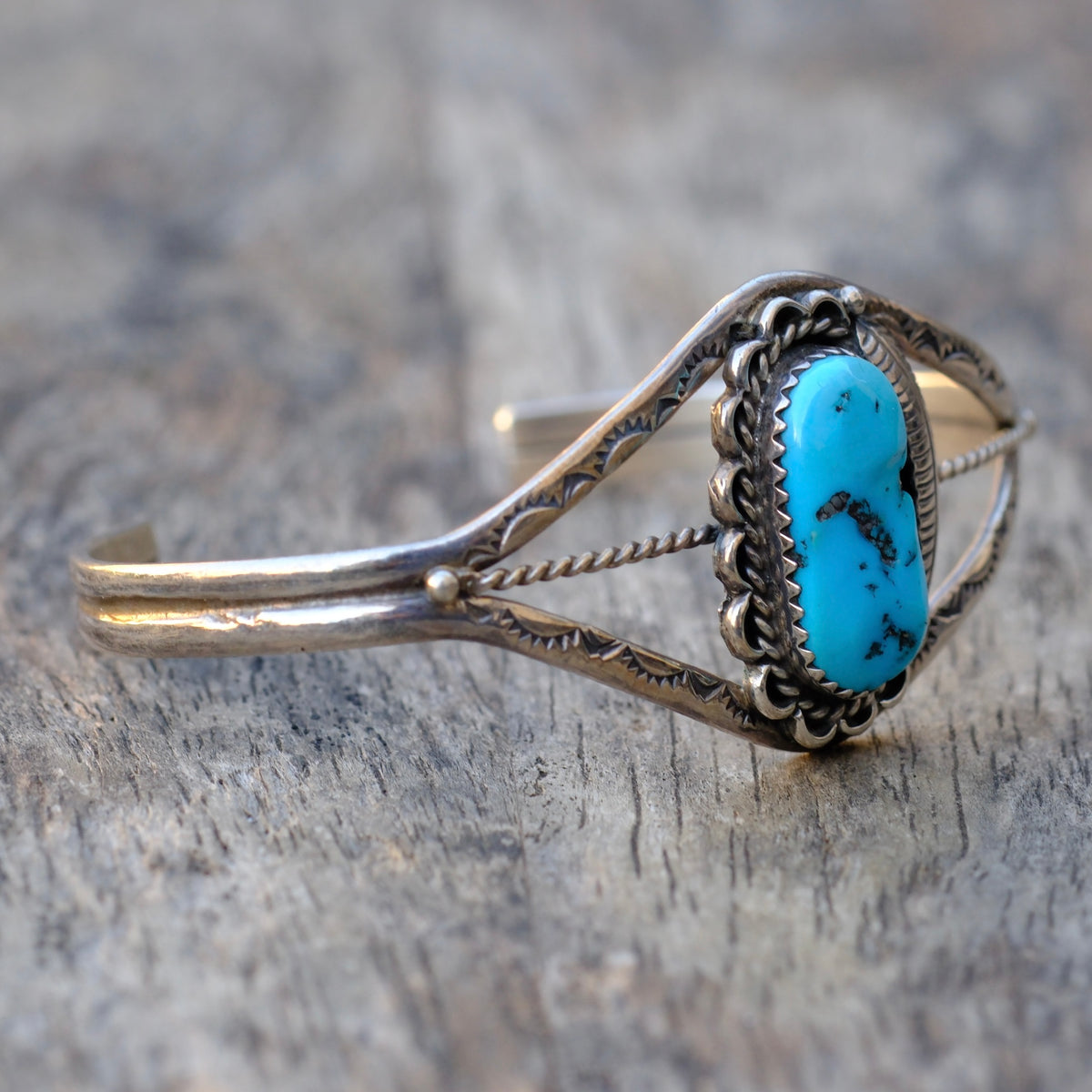 Vintage Sterling Turquoise Feather Cuff Bracelet