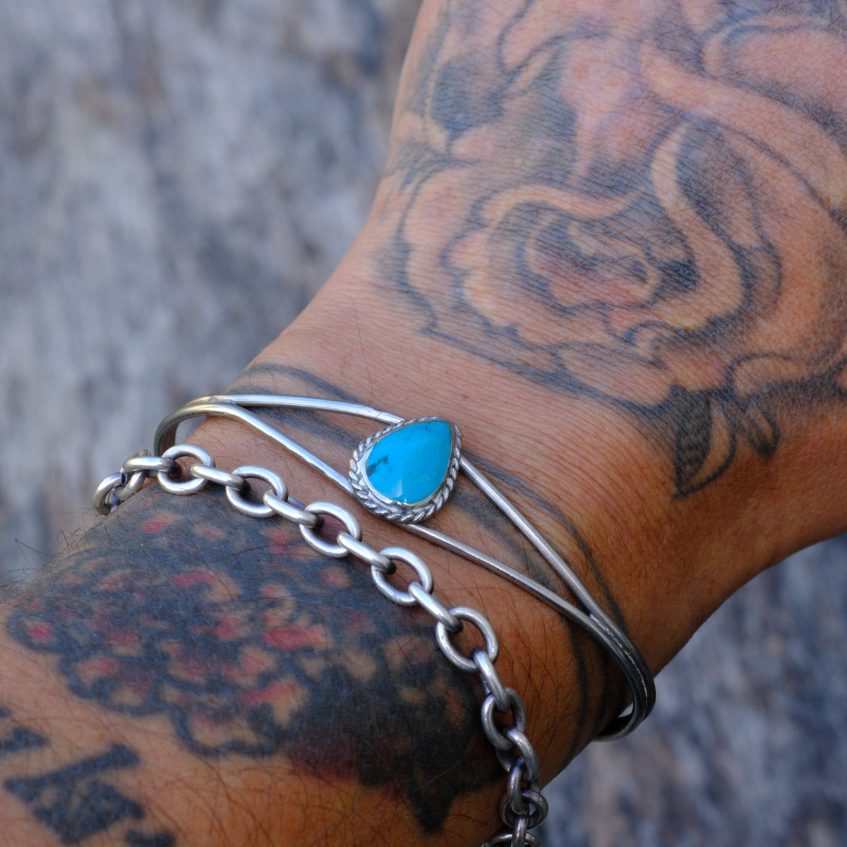 Cuff Vintage Sterling Turquoise Tear Drop Cuff Bracelet