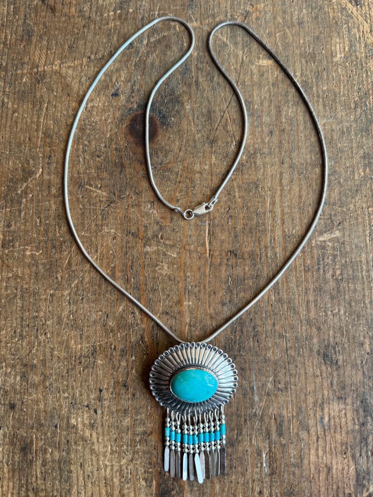 Vintage Sterling Silver Turquoise Fringe Concho Necklace
