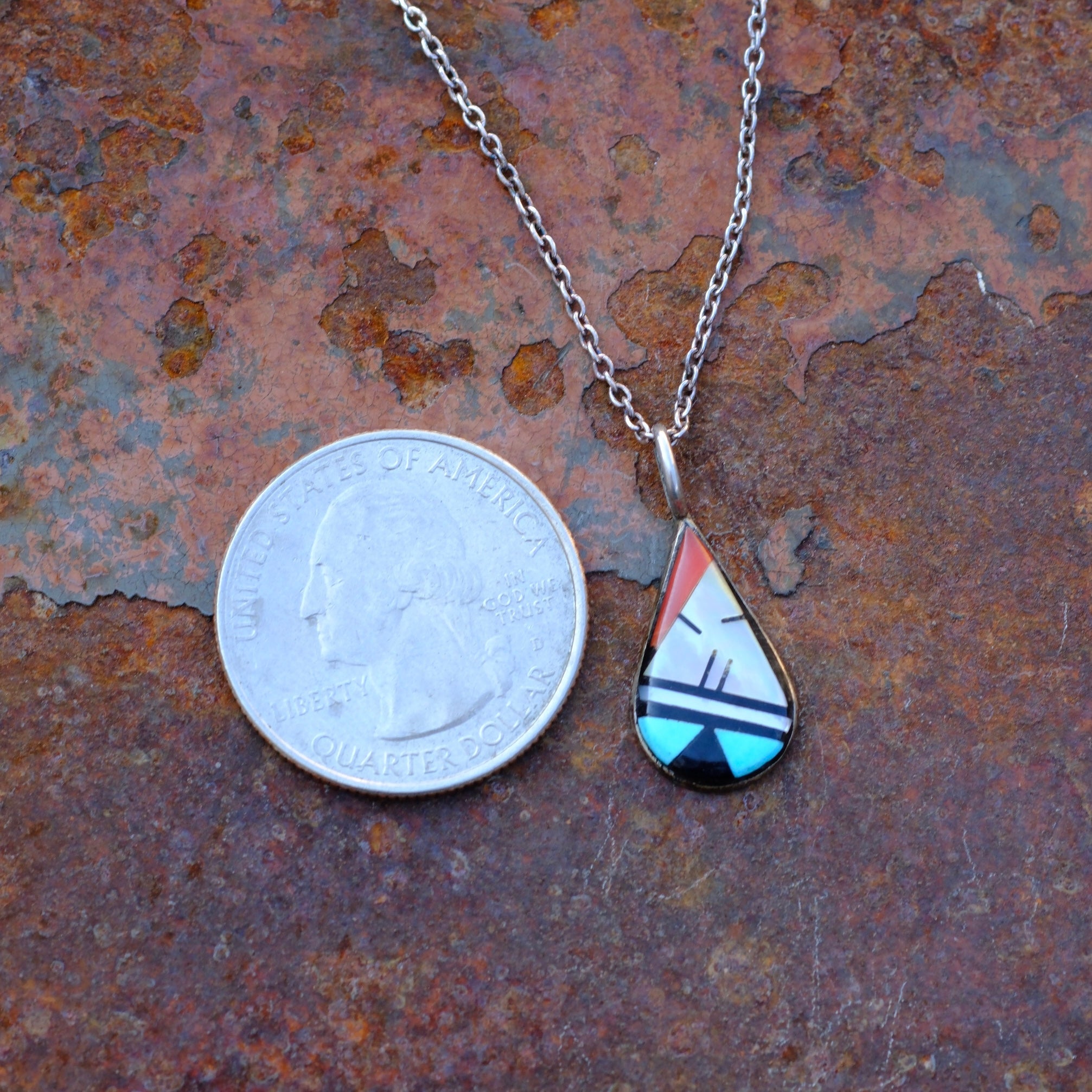 Vintage Sterling Silver Multistone Inlay Necklace