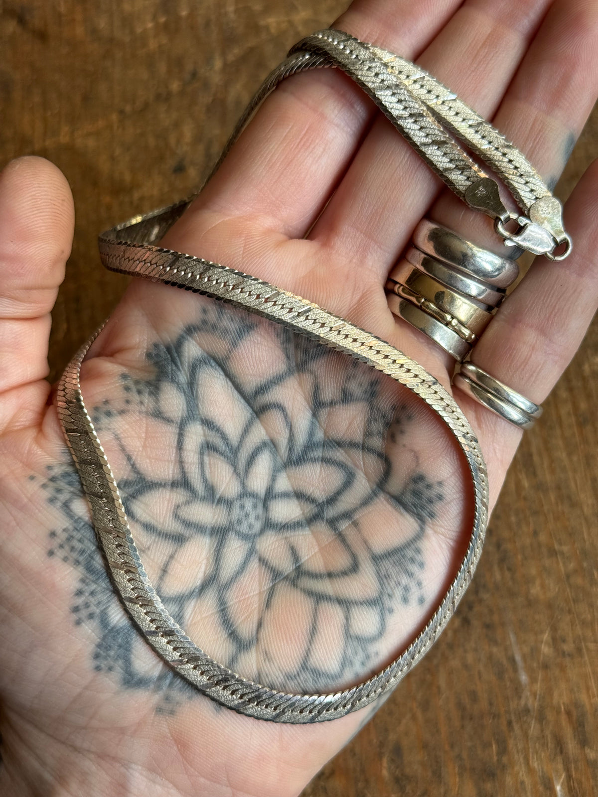 Vintage Sterling Silver 20” Etched Herringbone Chain