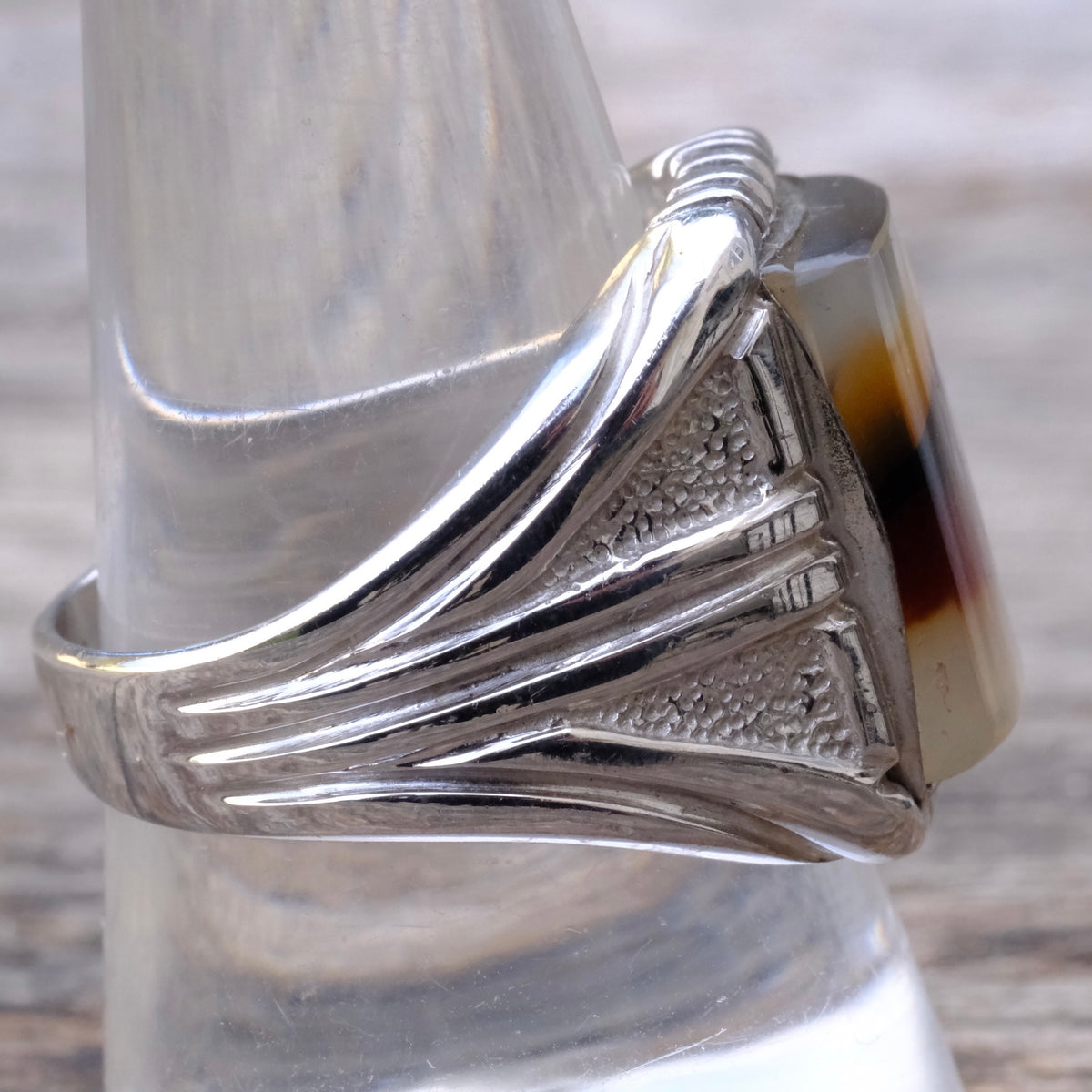 Vintage Sterling Agate Signet Ring 10