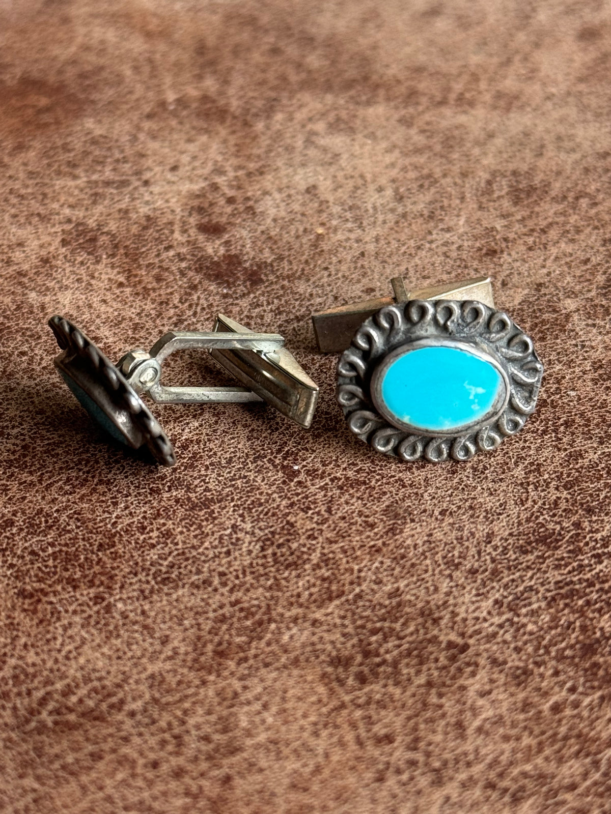 Vintage Sterling Silver Turquoise Twist Cufflinks