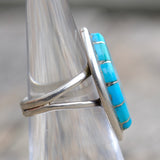 Vintage Sterling Turquoise Inlay Ring 3.75