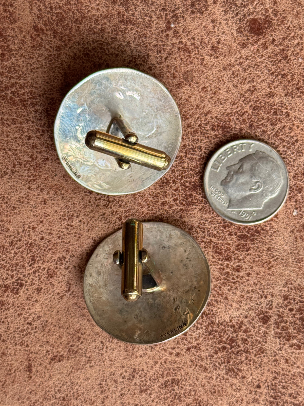 Vintage Sterling Silver Stamped Turquoise Concho Cufflinks