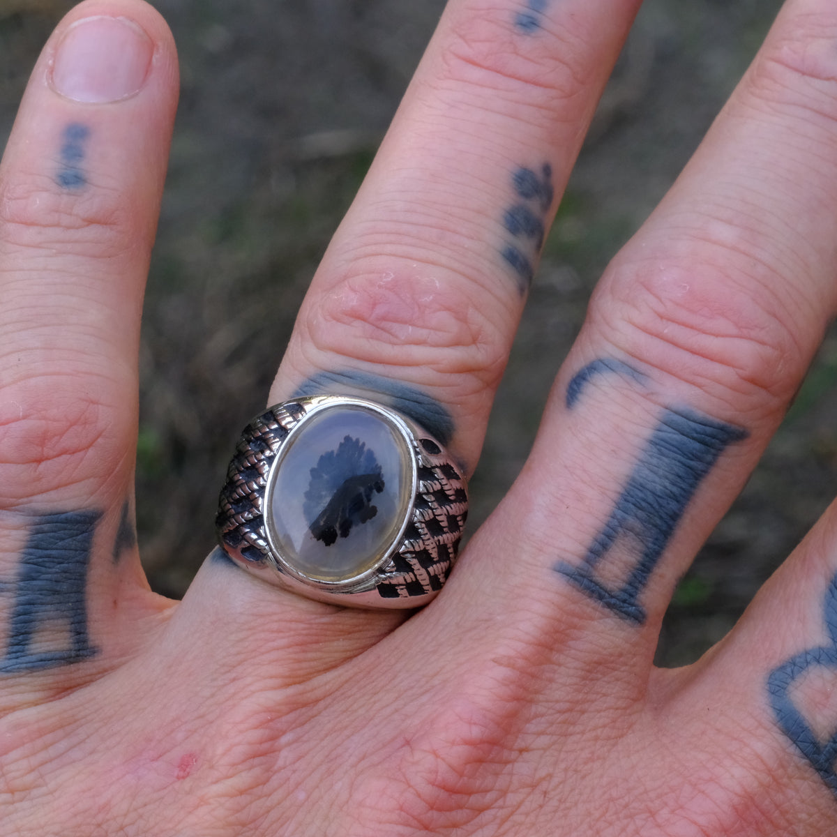 Vintage Sterling Agate Signet Ring 8.5