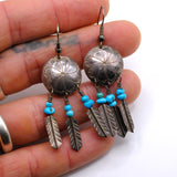 Vintage Sterling Silver Feather Concho Earrings