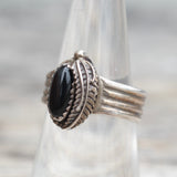 Vintage Sterling Onyx Feather Ring 7