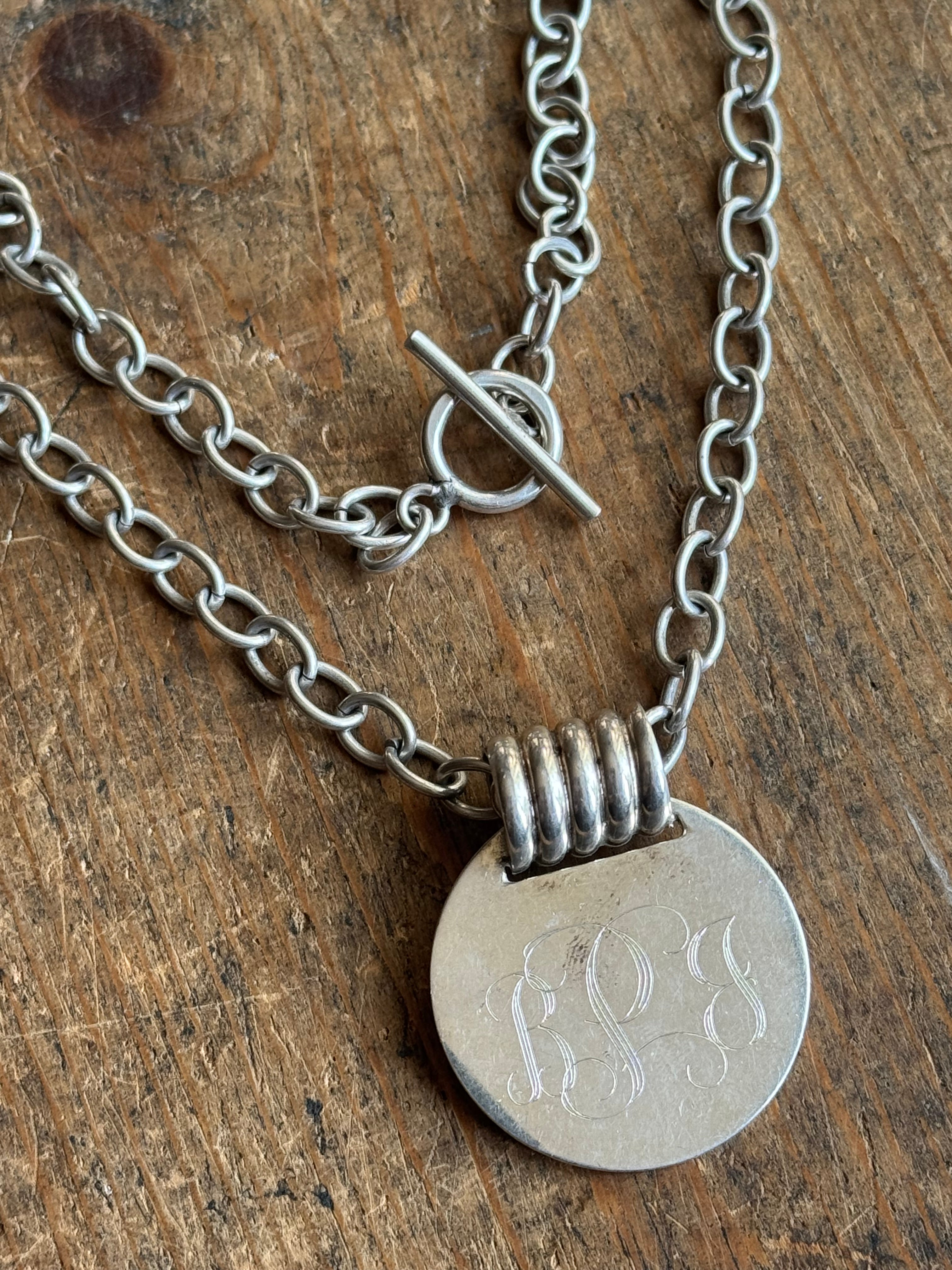 Vintage Sterling Silver 15’.5” BPJ’ Pendant Toggle Cable Chain Necklace