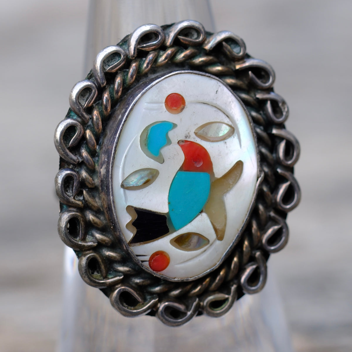 Vintage Sterling Multistone Inlay Bird Ring 6.75