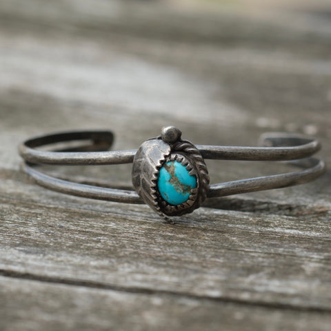 Vintage STerling Turquoise Feather Cuff