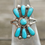 Vintage Sterling Turquoise Cluster Ring 5.5