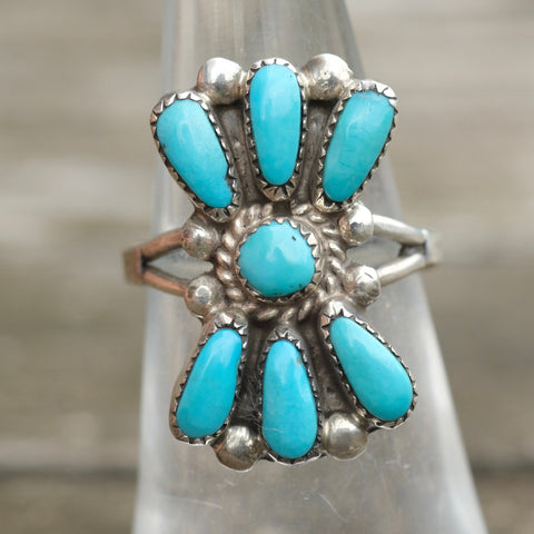 Vintage Sterling Turquoise Cluster Ring 5.5
