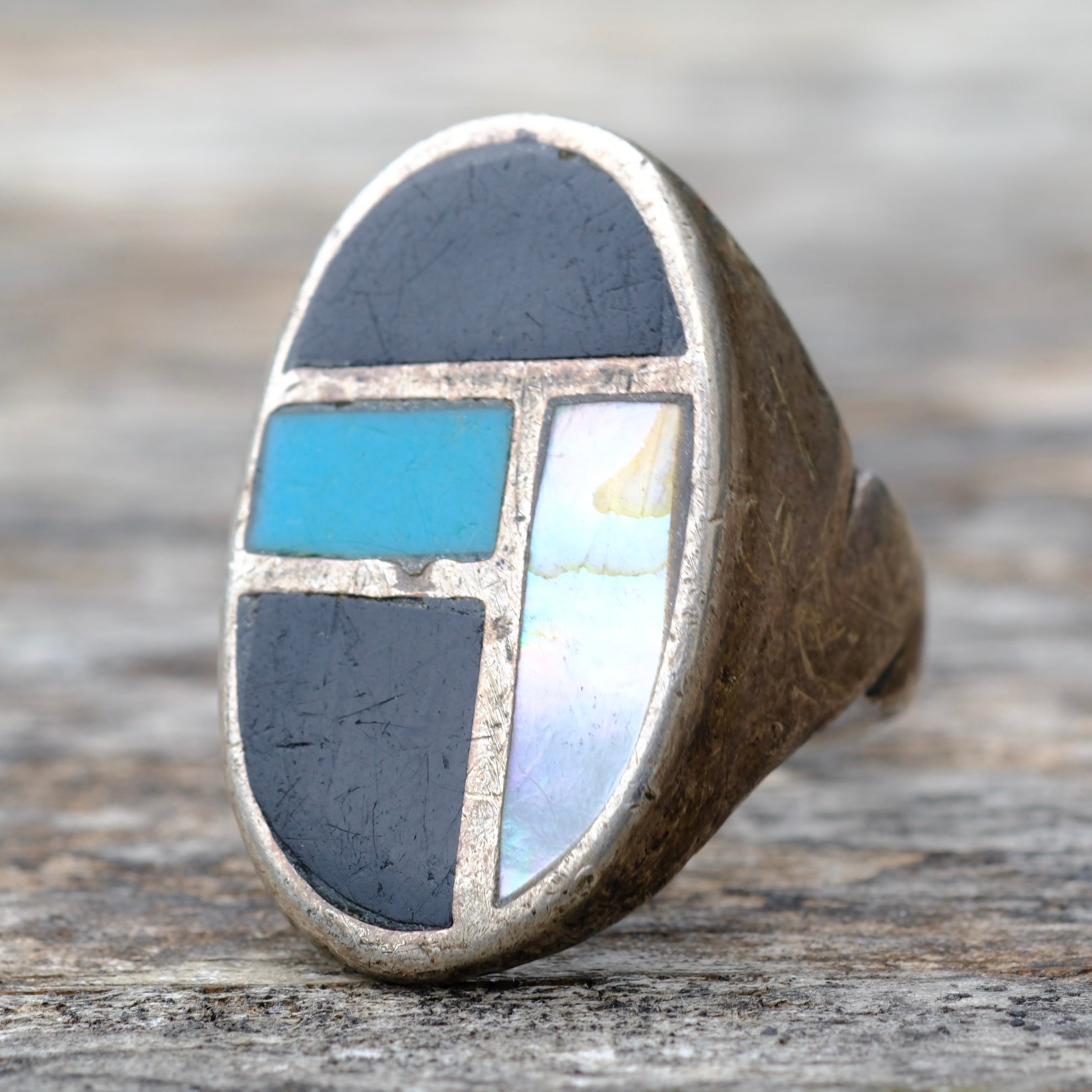 Vintage Sterling Multistone Inlay Ring 11