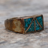 Vintage Sterling Crushed Turquoise Inlay Band 10.75