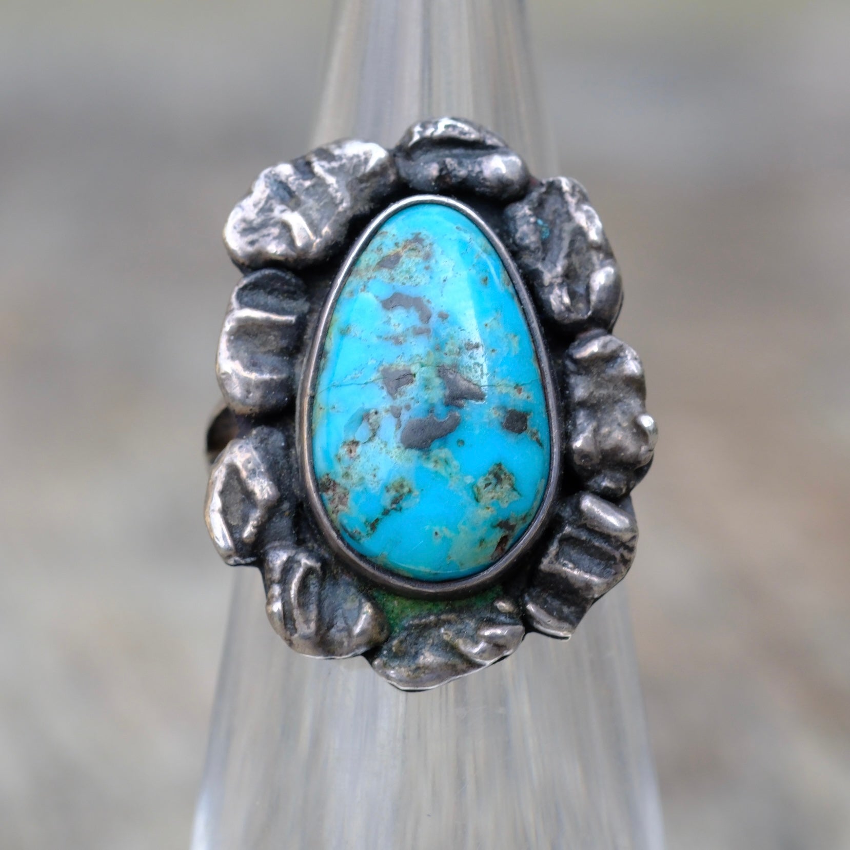 Vintage Sterling Turquoise Ring 3.5
