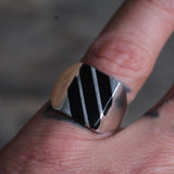 Vintage Sterling Onyx Inlay Striped Ring 7.75