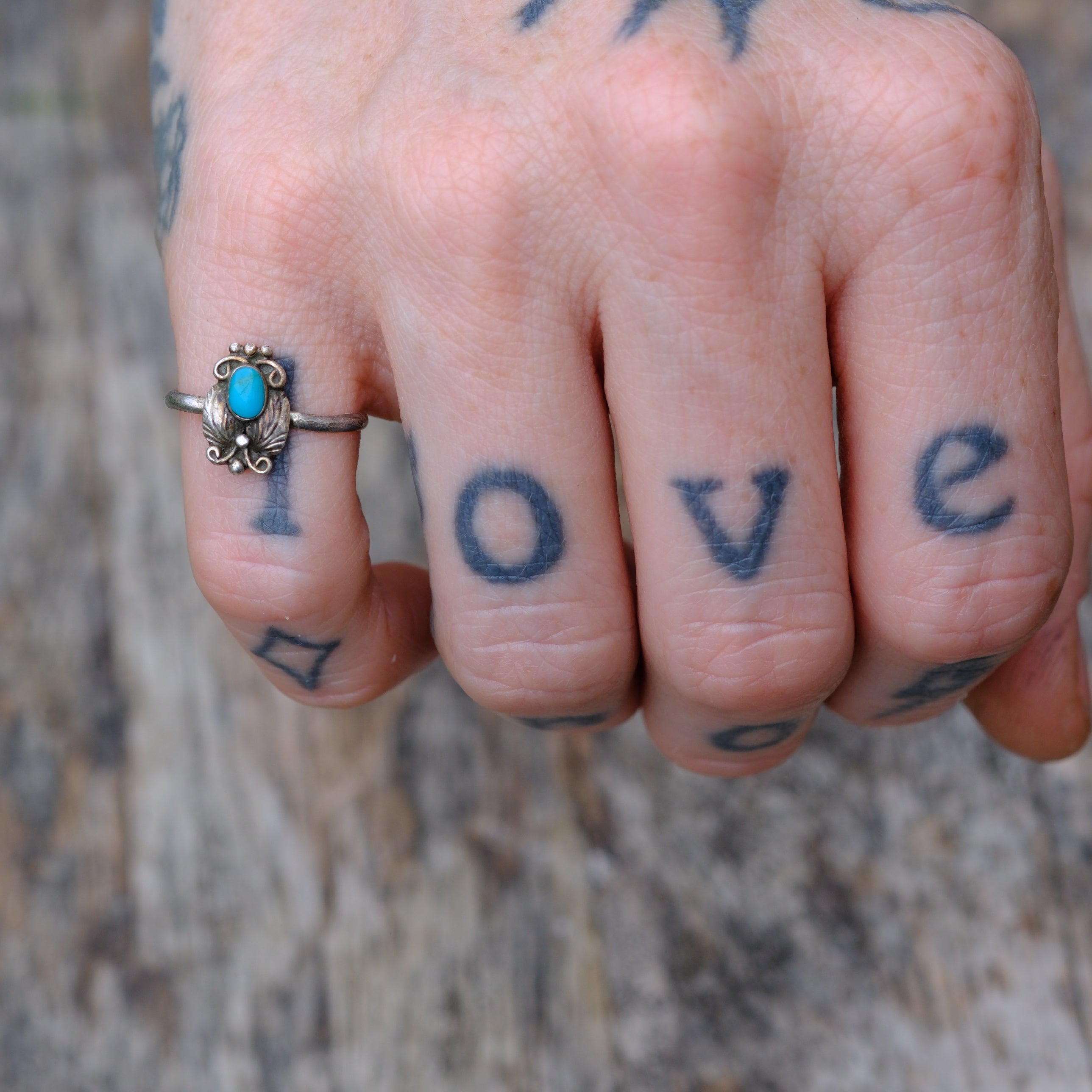 Vintage Sterling Turquoise Feather Ring 3.5