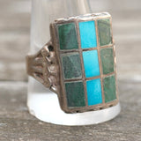 Vintage Sterling Turquoise and Malachite Inlay Ring 12