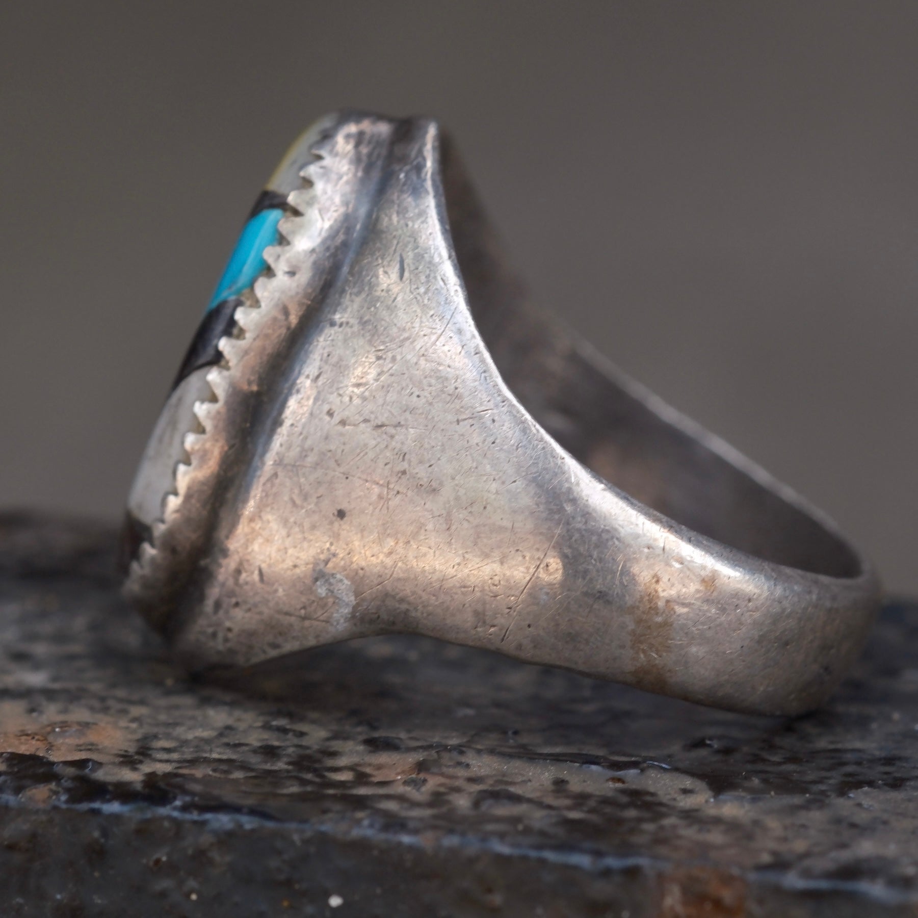Vintage Sterling Multistone Inlay Ring 10