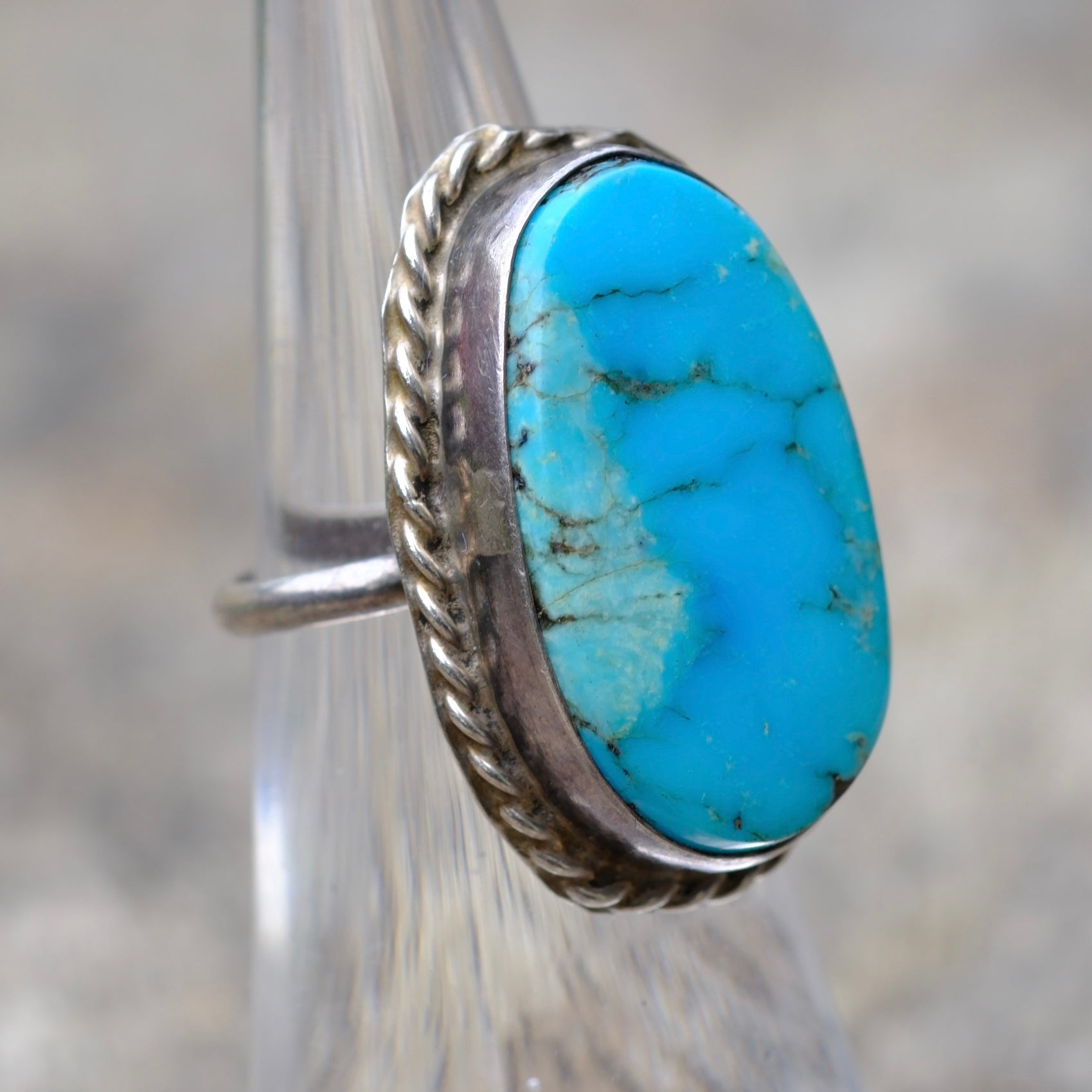 Vintage Sterling Turquoise Roper Ring 4.5