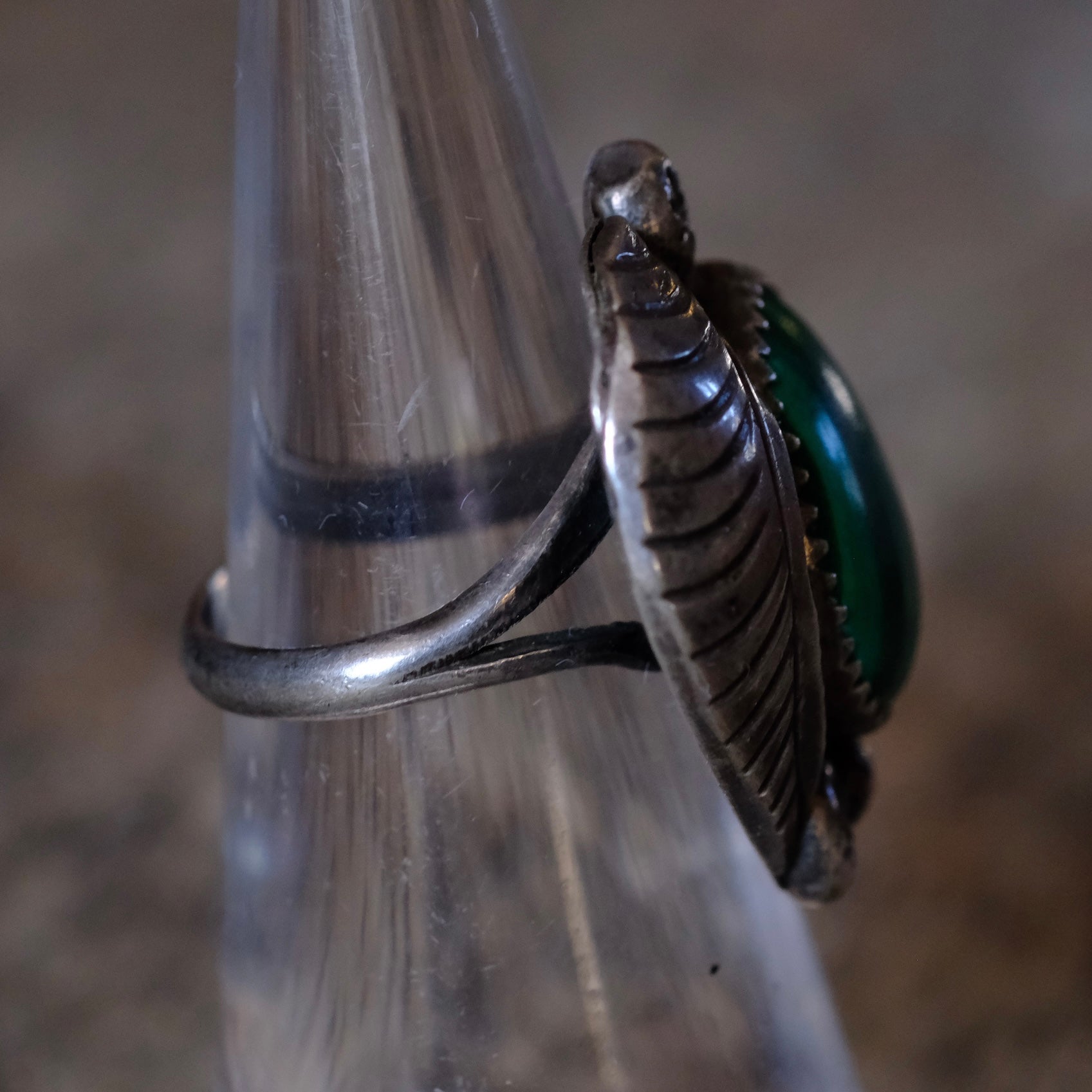 Vintage Sterling Malachite Feather Ring 5.5