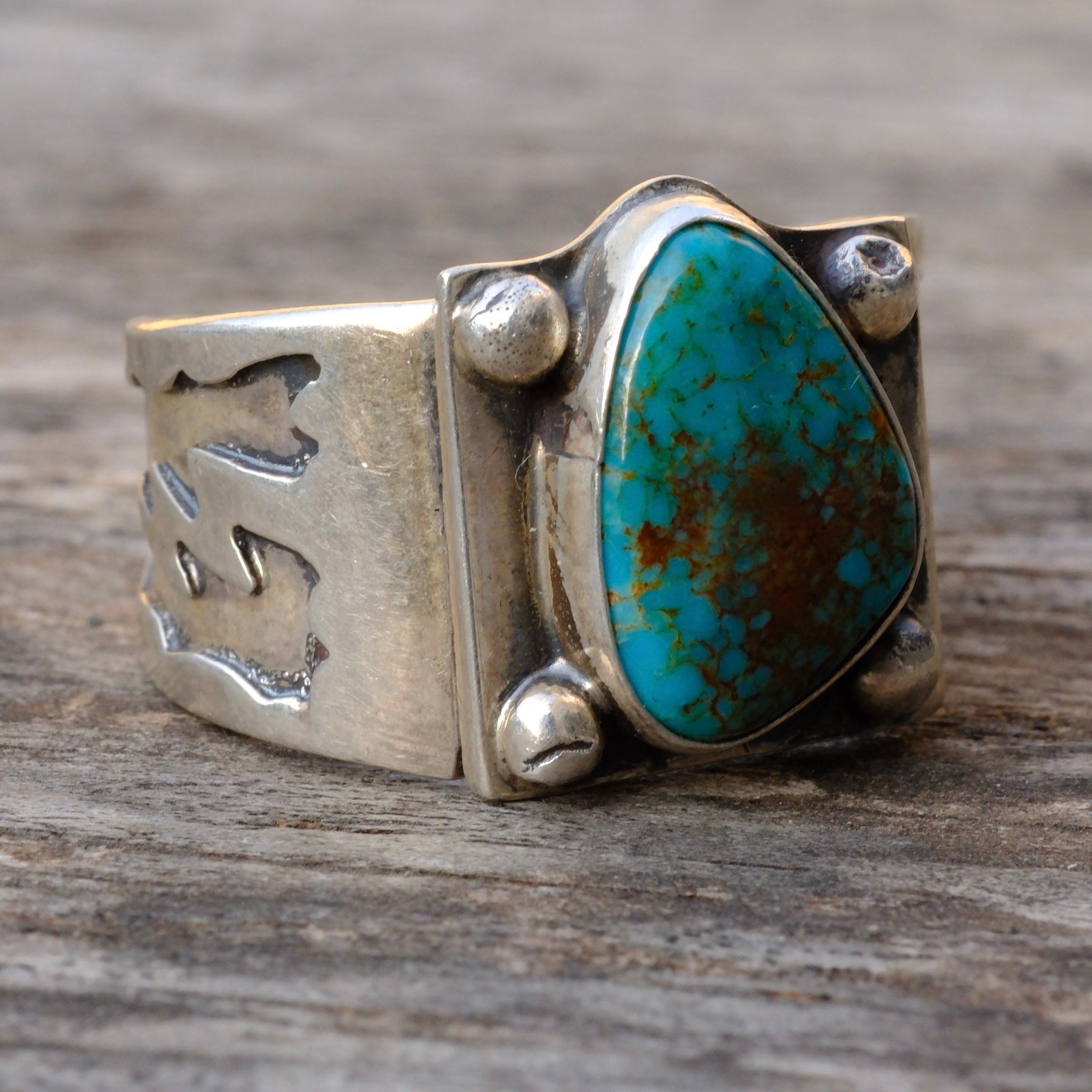 Sterling Silver Stamped Band Turquoise Ring 13.75