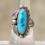 Vintage Sterling Double Feather Turquoise Ring 7.75