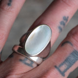 Vintage Sterling Mother Of Pearl Signet Ring 9.75