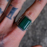 Vintage Sterling Malachite Thunderbird Ring 10.25