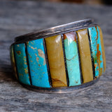 MASSIVE Vintage Sterling Jasper And Turquoise Inlay Cuff Bracelet