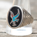 Vintage White Bronze Eagle Ring 12.75