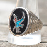 Vintage White Bronze Eagle Ring 12.75