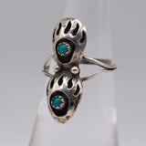 Vintage Sterling 2-Stone Turquoise Bear Paw Ring 5