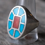 Vintage Sterling Turquoise and Spiny Oyster Inlay Ring 12