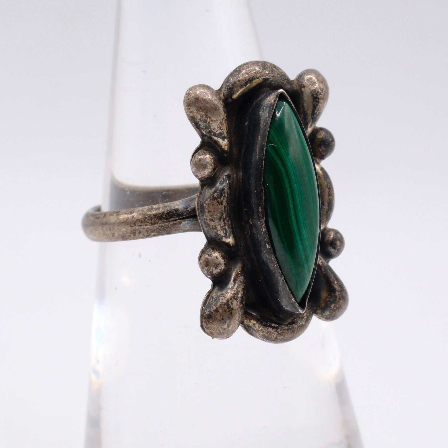 Vintage Sterling Malachite Ring 4.75