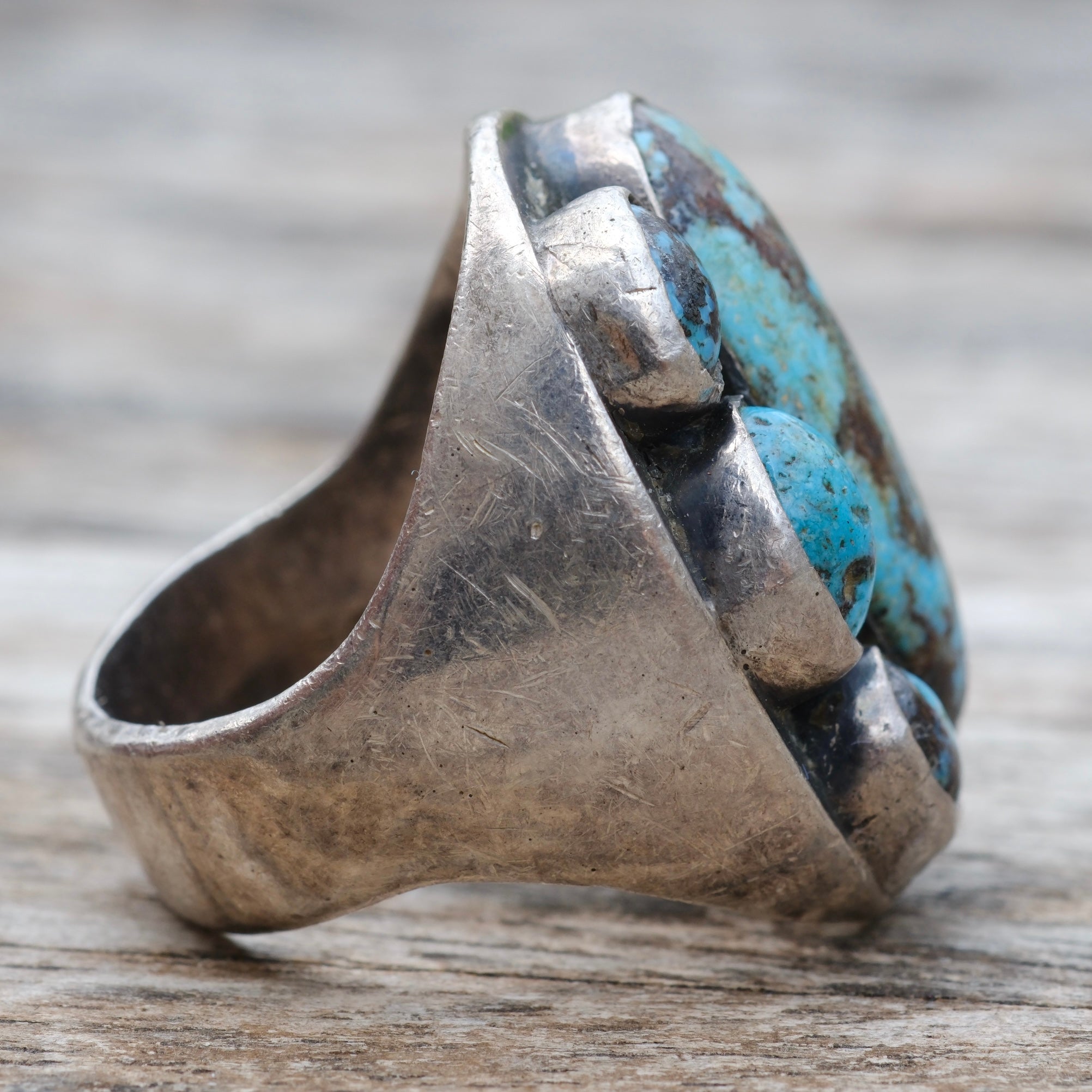 Older Vintage Sterling 4-Stone Turquoise Ring 12