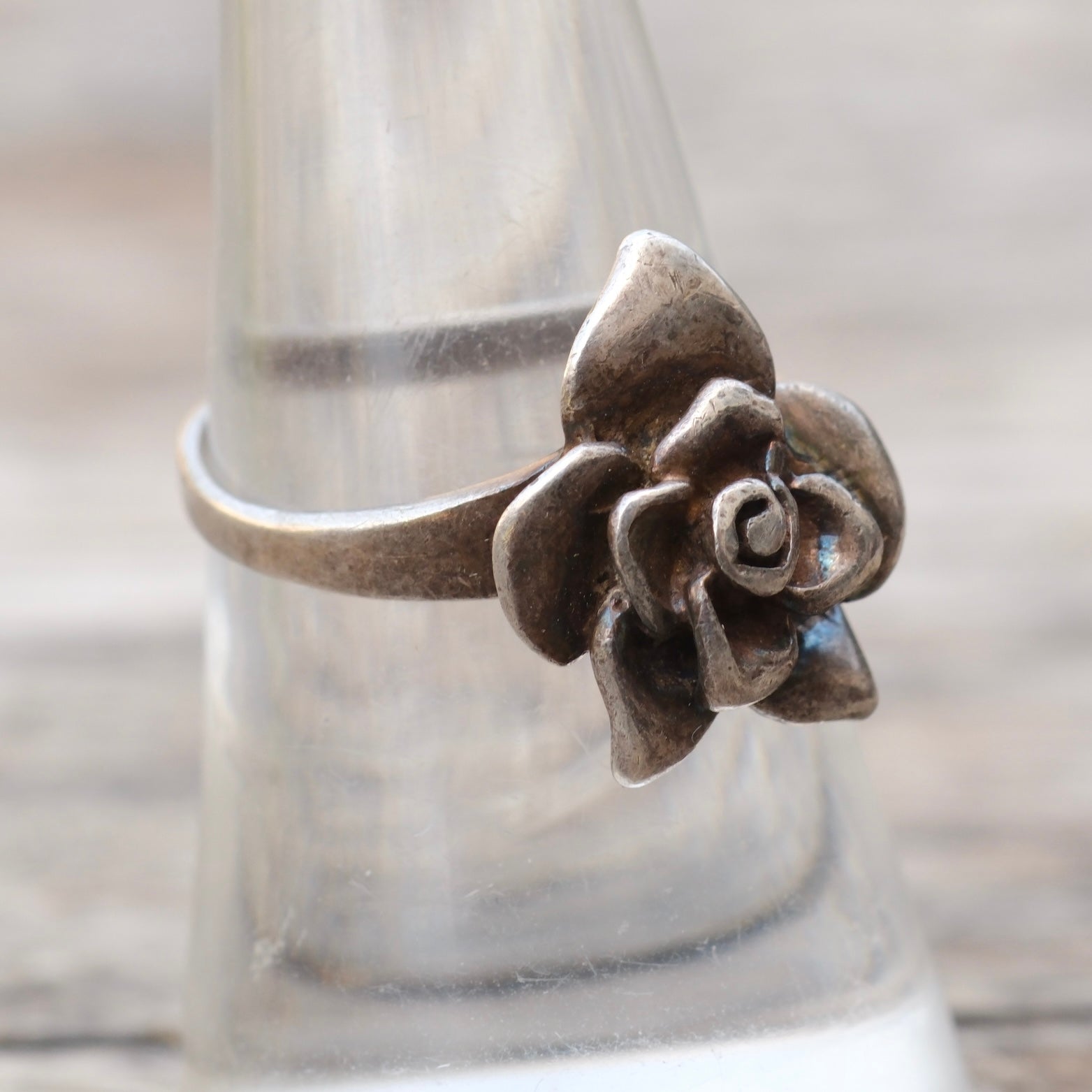 Vintage Sterling Rose Ring 7.75