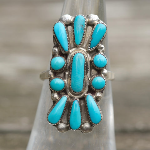 Vintage Sterling Turquoise Cluster Ring 5.75