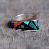 Vintage Sterling Multistone Inlay Band  Ring 5.75