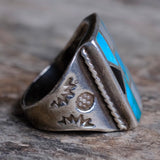 Vintage Sterling Multistone Inlay Ring 9.75