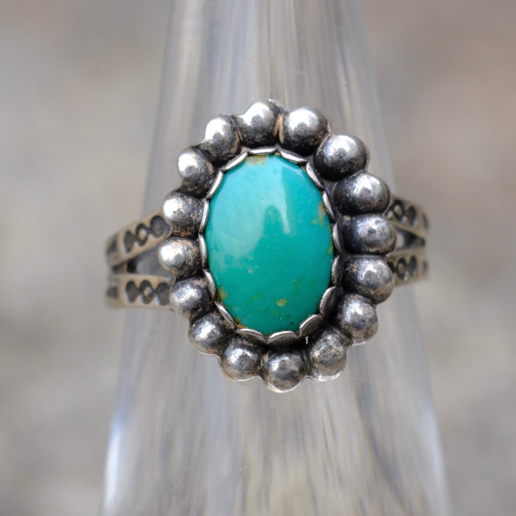 Vintage Sterling Turquoise Stamped Band Ring 5.25
