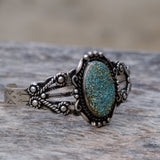 Vintage Sterling Turquoise Stamped Cuff Bracelet