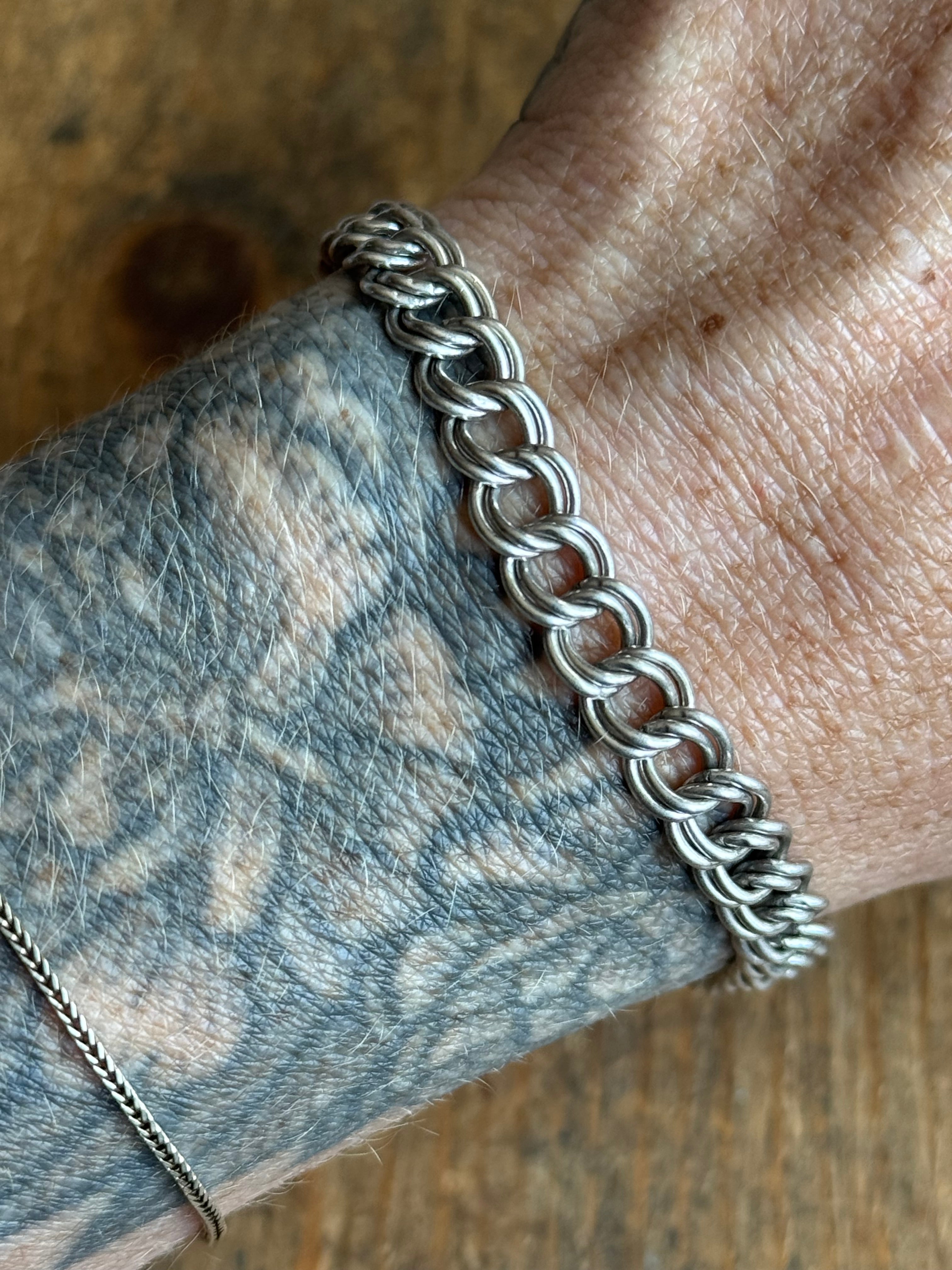 Vintage Sterling Silver 7” Double Link Chain Bracelet