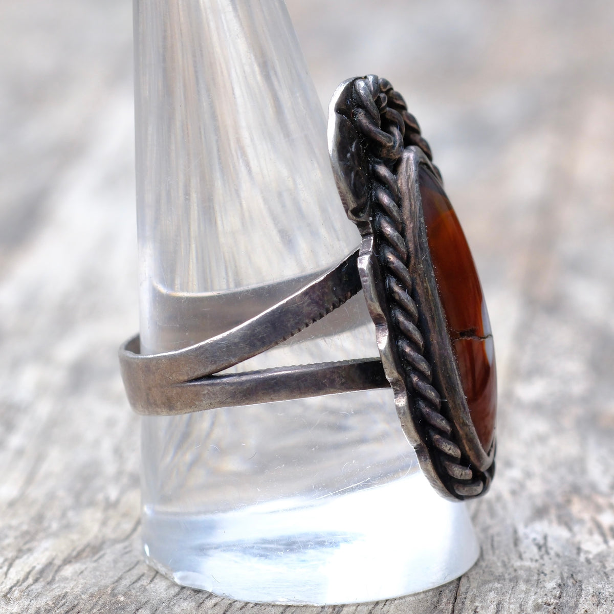 Vintage Sterling Read Jasper Ring 10.5