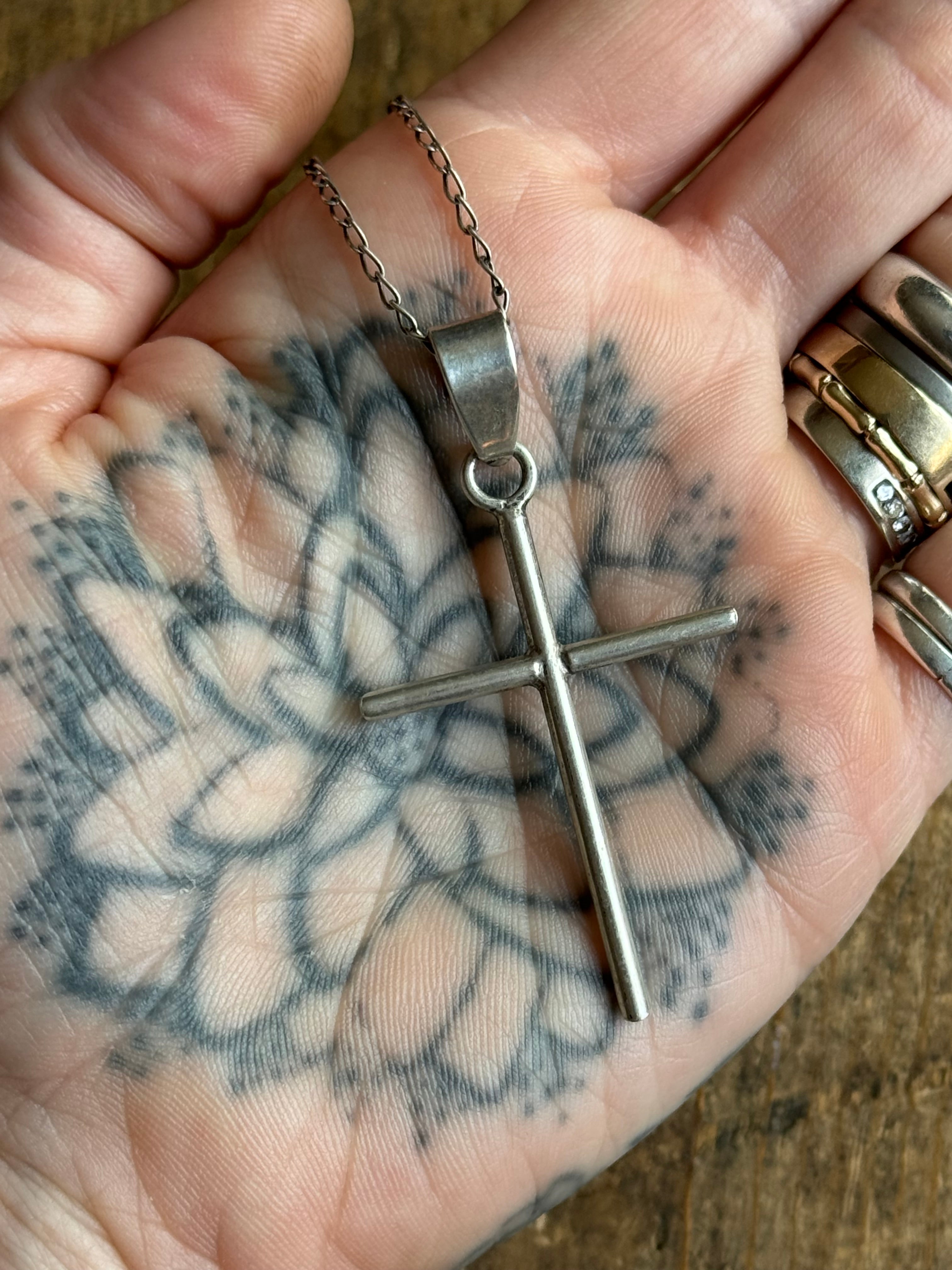 Vintage Sterling Silver Cross Necklace